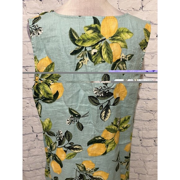 J. Jill LOVE LINEN dress with lemons sleeveless POPOVER SHIFT with pockets Large - Picture 9 of 12